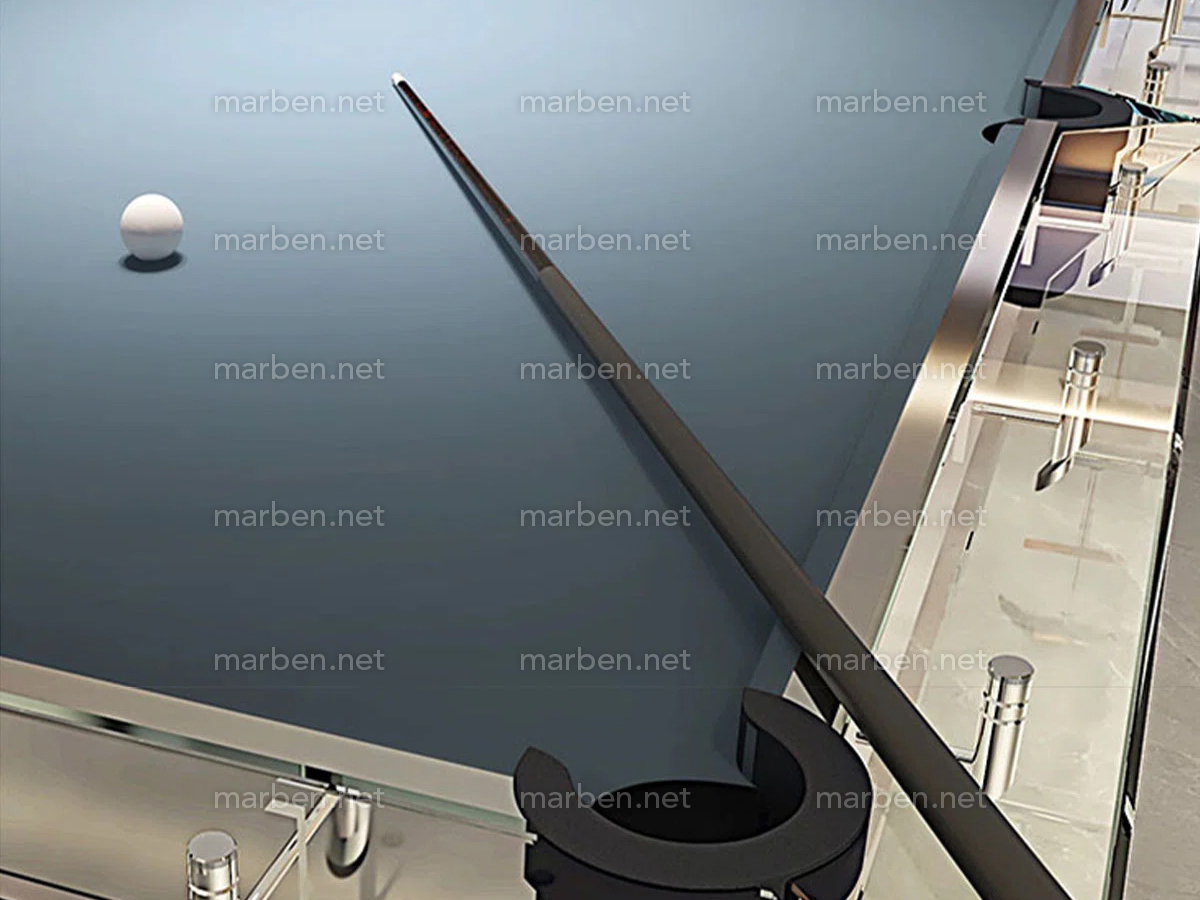 MESA DE BILLAR LUXURY GLASS1,  DE CRISTAL TEMPLADO ESTRUCTURA DE ACERO INOXIDABLE, 7FT ó 8FT